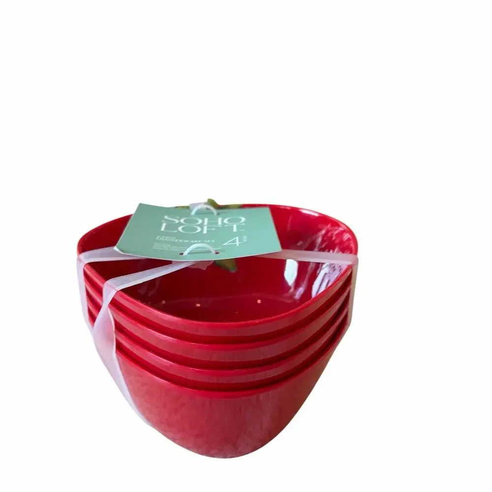 Soho House Strawberry Shaped Melamine Bowls 6in Set of 4 Indoor Outdoor NEW